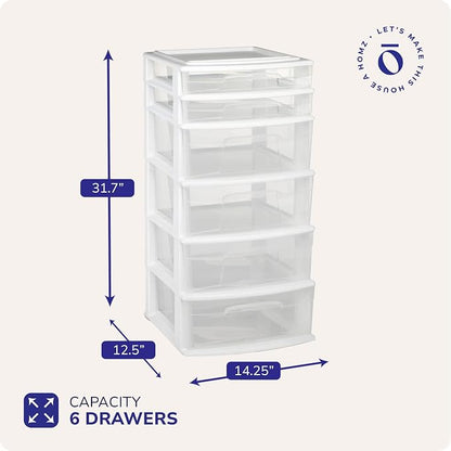 HOMZ 6 Drawer Plastic Storage & Organizer Tower | 4 Large & 2 Small Drawers | - Image 3