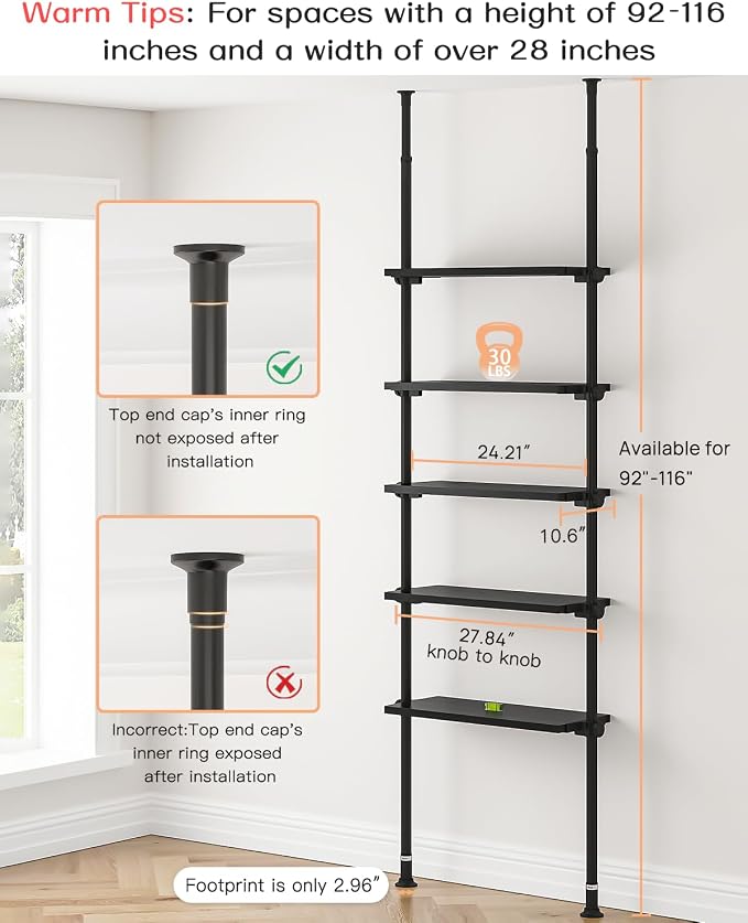 ALLZONE 5 Tiers Narrow Bookshelf, Tall Adjustable Ladder Book Shelf - Image 2