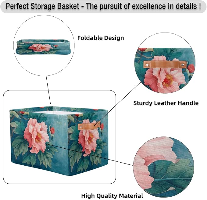 Pardick Basket Storage Bins Flower Floral Teal Rectangle Cube Basket Box Kids - Image 6