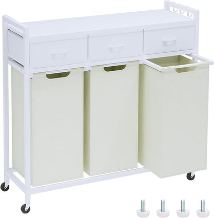 Laundry Hamper, Laundry Sorter 3 Section, Rolling Laundry Basket by Timberer