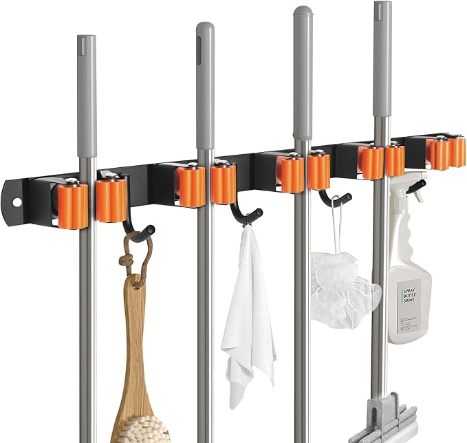 Gorlary Mop and Broom Holder Wall Mount, Broom Hanger Organizer Storage Racks by Gorlary