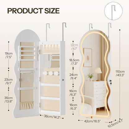 HOOBRO LED Mirror Jewelry Cabinet, Wall/Door Mounted Jewelry Organizer - Image 2