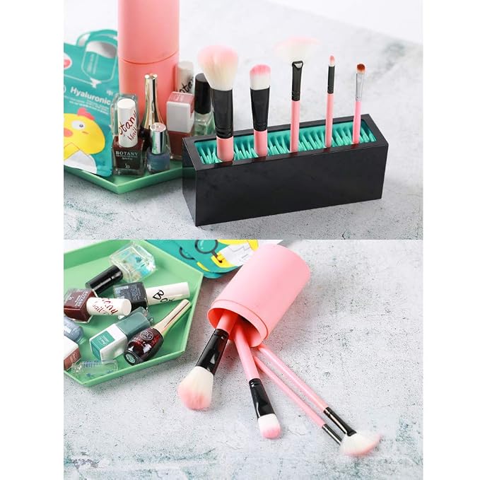 Makeup Brushes Holder Organizer, Silicone Vanity Air Drying Rack Display Storage - Image 2