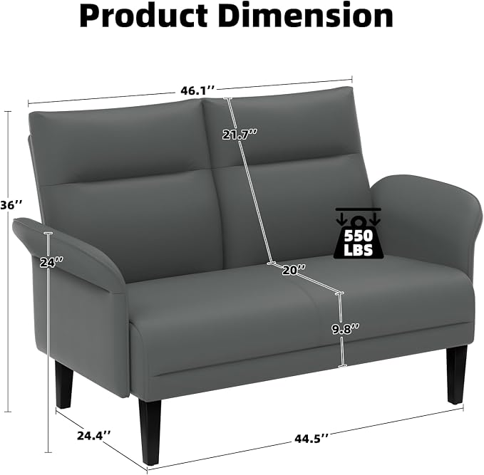 Faux Leather Loveseat with Wide Armrests, Symmetrical Shawl Arm 2-Seater Sofa - Image 2