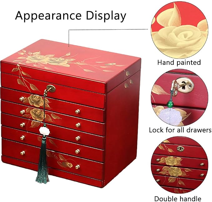 Hand-drawn rose wood jewelry box 6-Layer Jewelry Organizer - Image 3