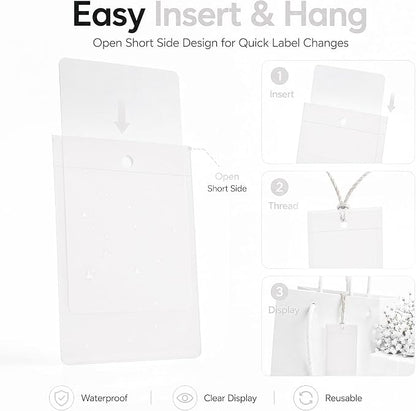 100 Pcs Clear Plastic Labels Tag Holders 3.5x8.5 cm Waterproof Hang Tags - Image 5