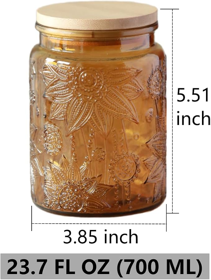 ANSQU Set of 2 Vintage Glass Kitchen Storage Jars, 23.7 FL OZ Gass Jar - Image 2