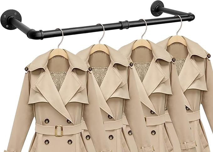 Industrial Iron Pipe Clothes Hanging Bar DIY Wall-Mounted Garment Rack Heavy by Jeasor