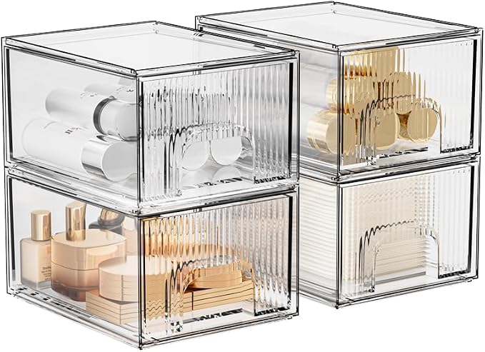 ZHIAI 4 Pack Clear Stackable Storage Drawer, Acrylic Drawer, Cosmetic Organizer - Image 6