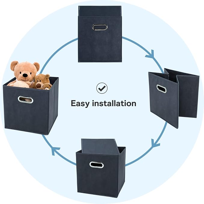 Black Fabric Cubby Storage Bins, Cube Organizer Bin Foldable Storage Boxes - Image 5