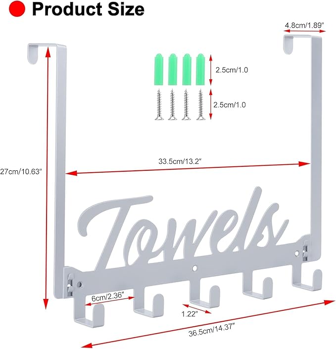 Azmoncy 2 Pack Over The Door Hooks, Towel Rack - Image 2