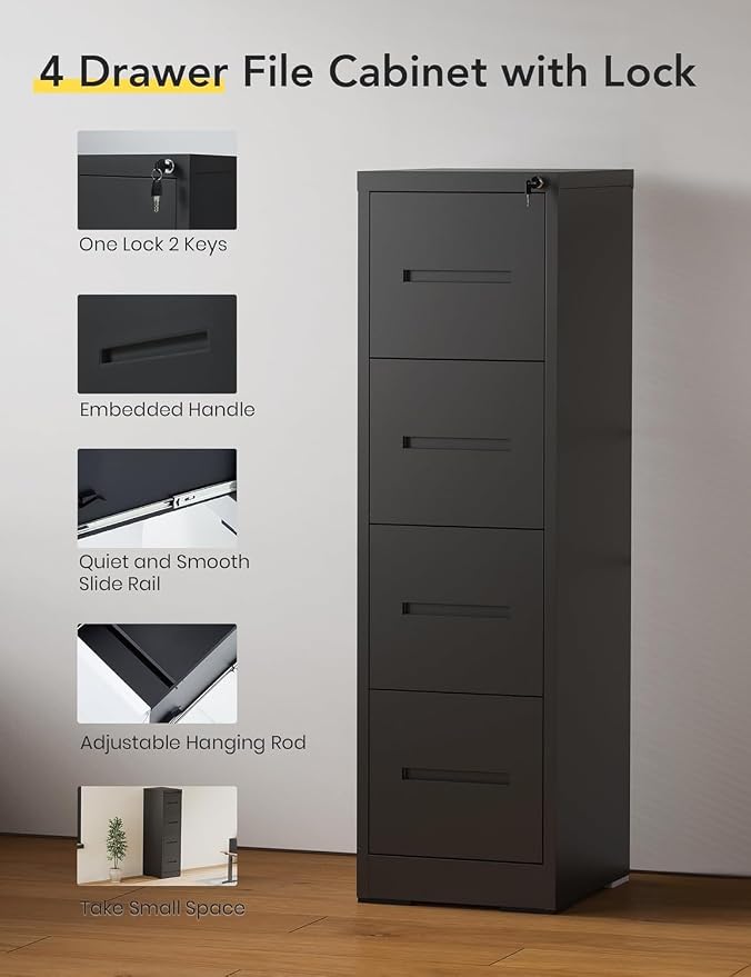 JOMEED 4-Drawer File Cabinet, Legal/Letter Size Storage, Full-Extension Drawers - Image 5