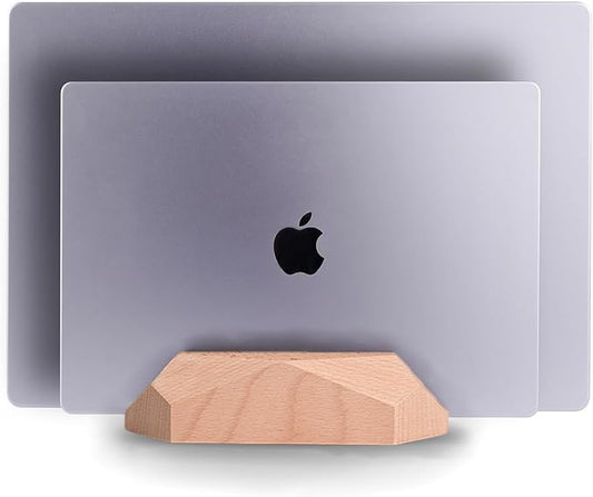 Dual Laptop Holder Adjustable Vertical Laptop Stand, 2 Slots MacBook Stand Wood by MOYUART
