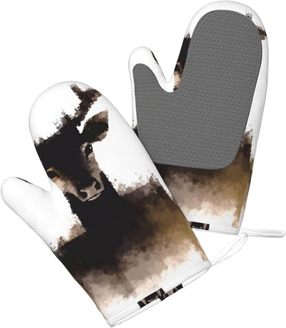 Deer Print Oven Mitts Set of 2, Heat Resistant Silicone Oven Mittens Gloves - Image 3