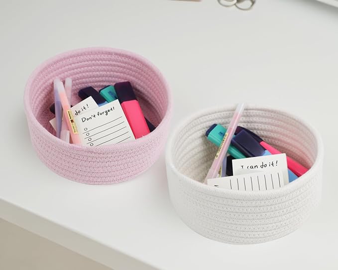 Set of 3 Small Woven Baskets, Cotton Rope Baskets - Image 6