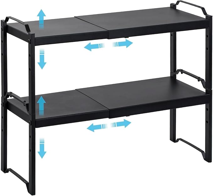 Expandable Cabinet Shelf Organizer, Adjustable kitchen Countertop Storage | 2 by X-cosrack