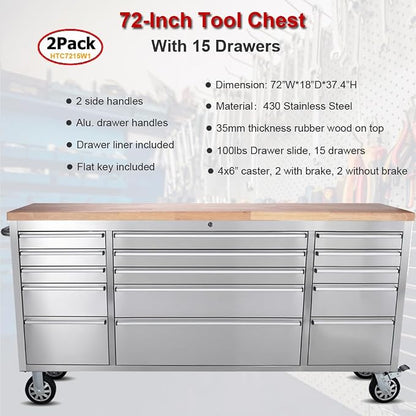 2 Pack - 72" Stainless Steel Rolling Tool Chest - Image 5