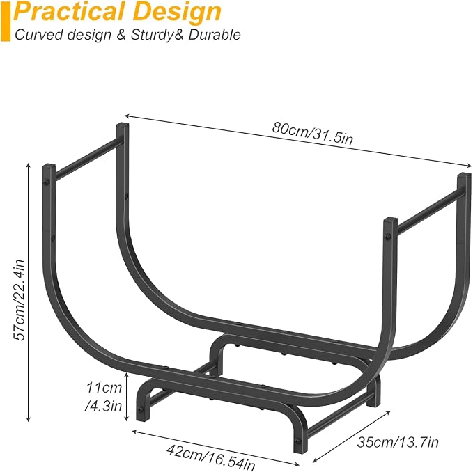 NANANARDOSO Curved Firewood Rack, 32 inches Powder Coated Wood Storage Rack - Image 3