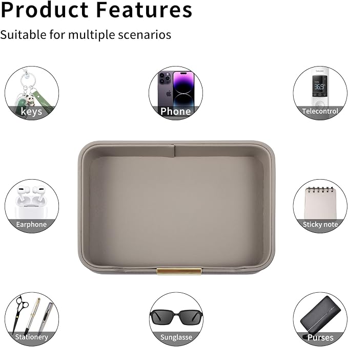 Luxury Leather Valet Tray Desktop Storage Organizer, Bedside Vanity Catchall - Image 6