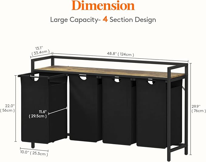 Lifewit Laundry Hamper 4 Section, 168L Pull out Laundry Clothes Basket Organizer - Image 3