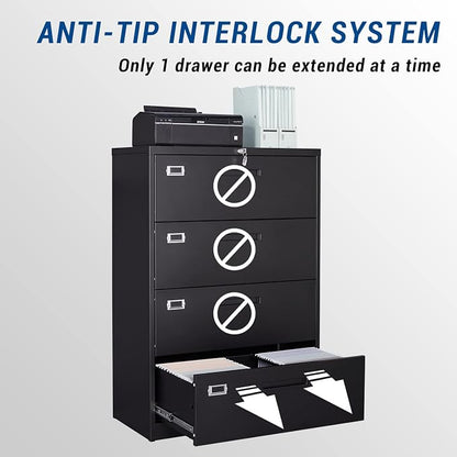 Lateral File Cabinet with Lock, 4 Drawer Large Metal Filing Cabinet, Home - Image 4