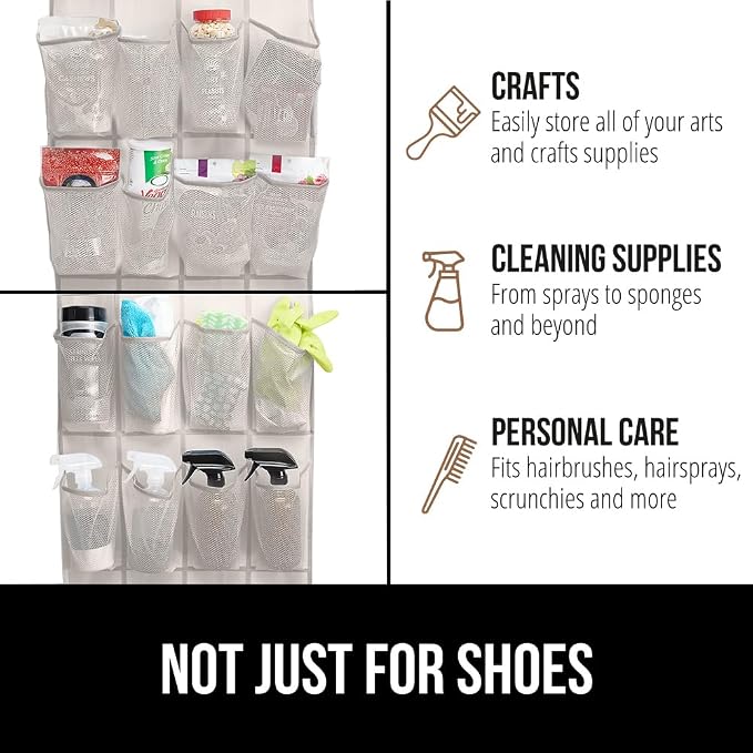 GORILLA GRIP Over the Door Shoe Organizer, 24 Large Breathable Mesh Pockets - Image 7