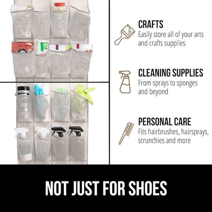 GORILLA GRIP Over the Door Shoe Organizer, 24 Large Breathable Mesh Pockets - Image 7