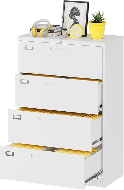Lateral File Cabinet with Lock, 4 Drawer Large Metal Filing Cabinet, Home by Fesbos