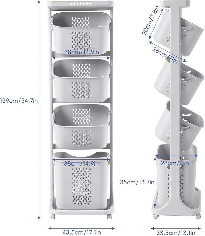 4 Tier Rolling Laundry Sorter Cart, Laundry Hamper - Image 2