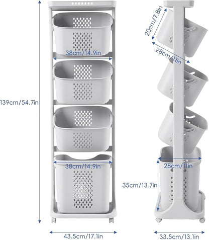 4 Tier Rolling Laundry Sorter Cart, Laundry Hamper - Image 2