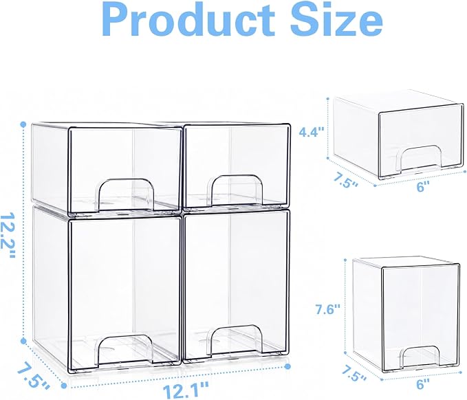 Baby Bottle Organizer, 4 Pack Clear Acrylic Stackable Storage Drawers, Baby - Image 3