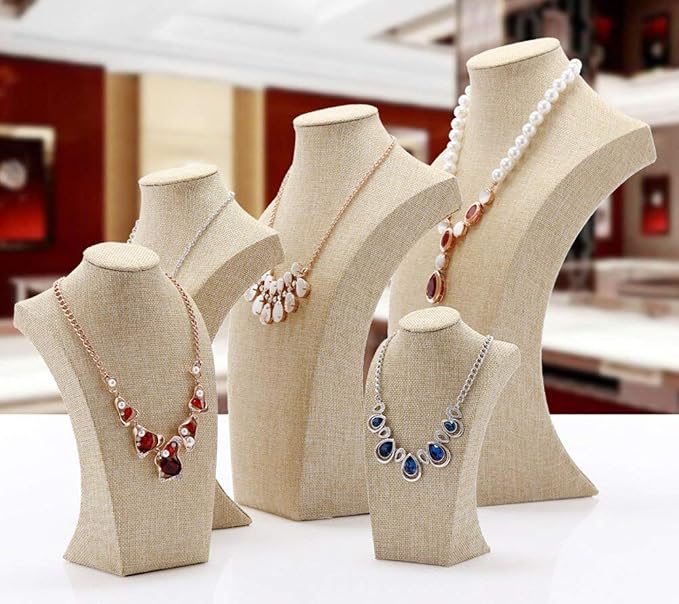 Beige Linen Necklace Display Bust - Image 7