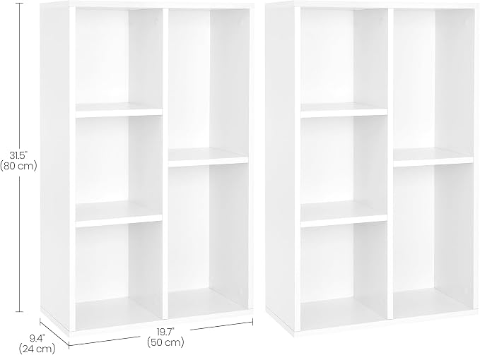 VASAGLE Set of 2 Bookcases, Bookshelves, 5 Compartments, Freestanding Shelves - Image 3