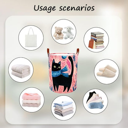 Laundry Baskets 15.7x19.7 Inch Large Black Cat Bird Floral Scarf Design - Image 4