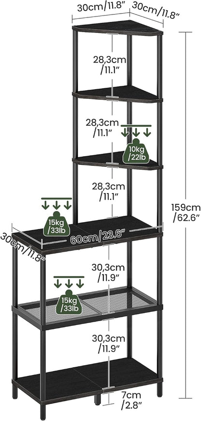 6-Tier Corner Shelf, Industrial Corner Bookshelf - Image 2