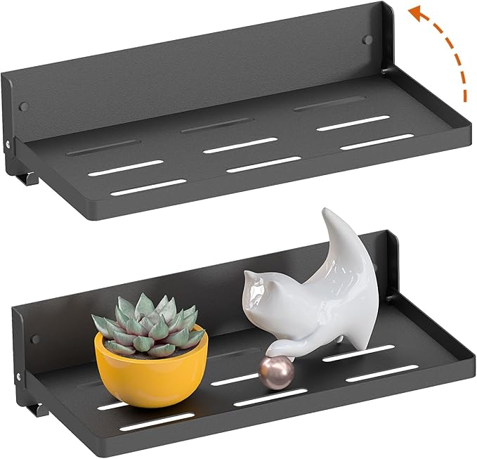 Small Folding Metal Shelf with Hooks, RV Fold-Down Wall Shelf, 6 Hooks - Image 8