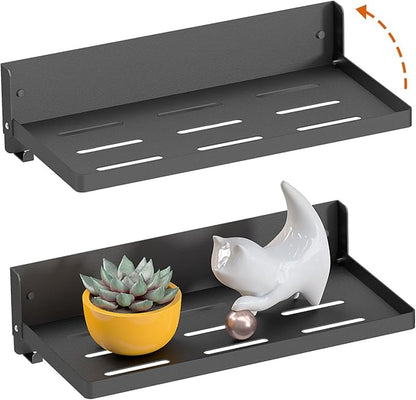 Small Folding Metal Shelf with Hooks, RV Fold-Down Wall Shelf, 6 Hooks - Image 8