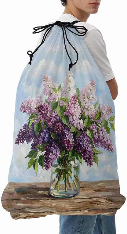 Floral XL Laundry Bag Lilacs Flower in Bottle Vintage Spring Machine Washable by Unknown