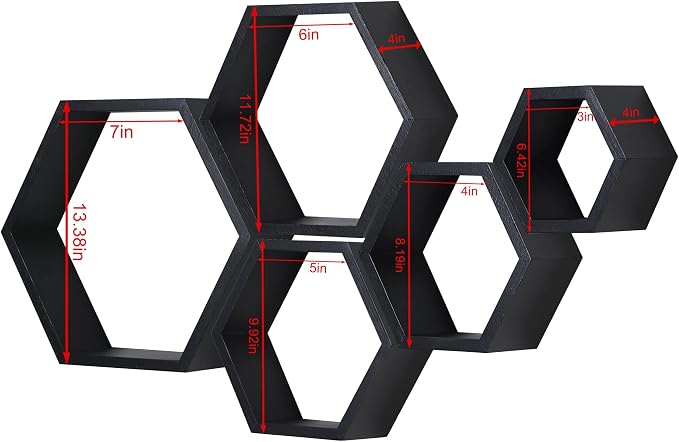 Hexagon Shelves, Floating Wall Shelf, Honeycomb Octagon Cube Shelves Wood | - Image 6