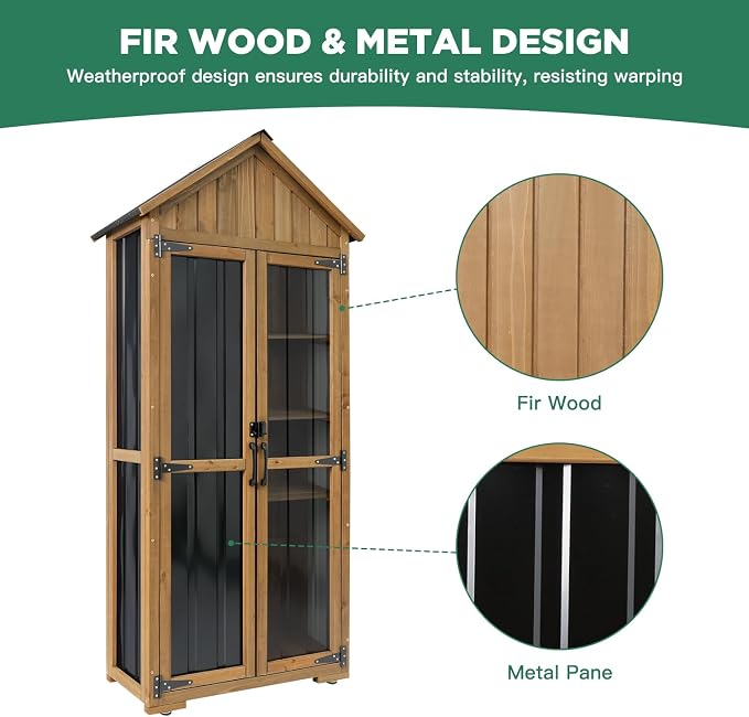 Ketive Outdoor Storage Cabinet, Wood & Metal Storage Shed - Image 4