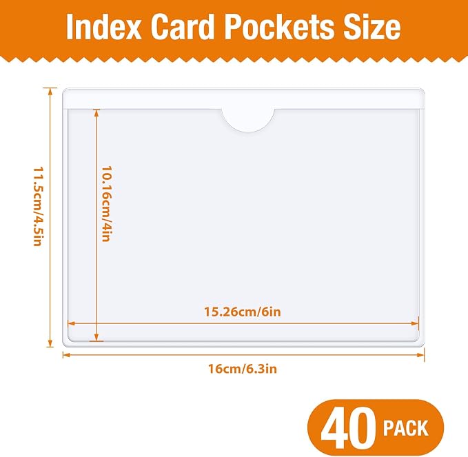 40 Pcs Clear Adhesive Pockets, 4x6 inch Index Card Holders - Image 2