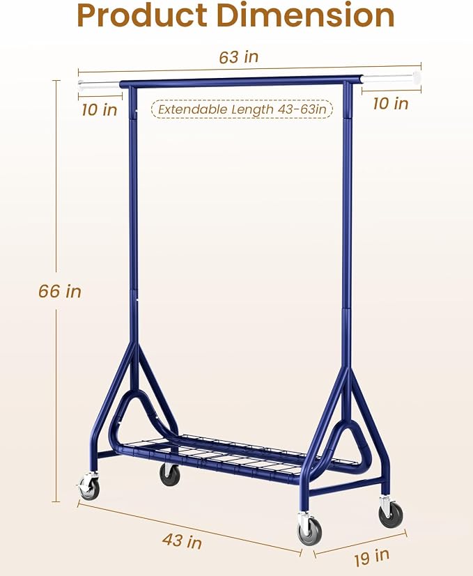 Heavy Duty Clothing Rack, Metal Clothes Rack Load 450 LBS, Rolling Coat Racks - Image 7