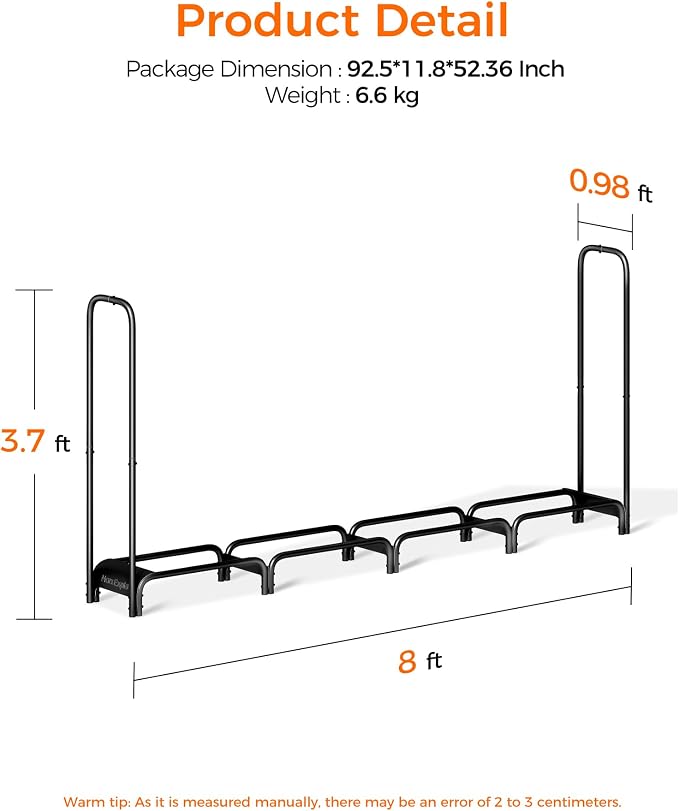 Firewood Rack, 8ft Heavy Duty Fire Wood Storage Racks - Image 2