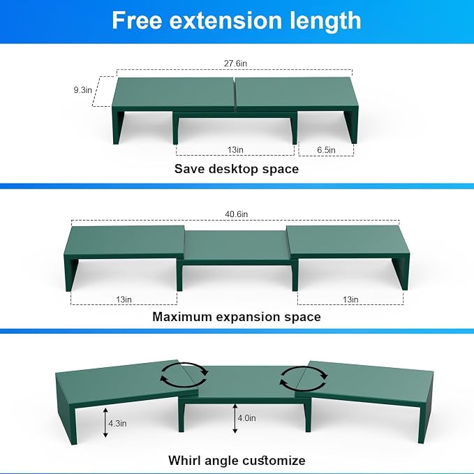 Dual Monitor Stand for Desk, Metal Computer Stand, Desk Shelf Riser, Desktop - Image 3