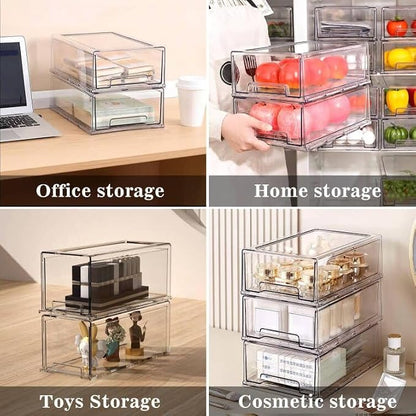 MANO 2Pack Clear Fridge Drawers Pull Out Stackable Refrigerator Drawer - Image 6