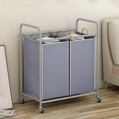 SUOERNUO Laundry Sorter Basket 2 Bag Laundry Hamper Cart - Image 2