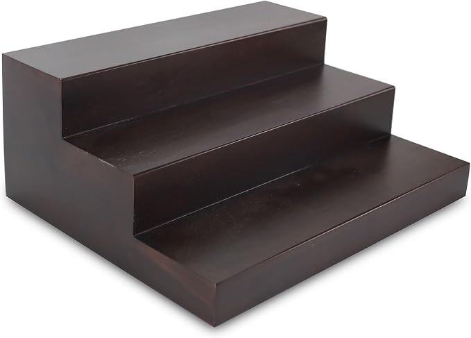 BARsics 3 Tiered Walnut Wood Liquor Bottle Shelf, Back Bar Riser Display by BARsics