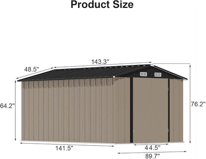 Patiowell 12 x 8 FT Outdoor Storage Shed, Steel Shed Storage House - Image 3