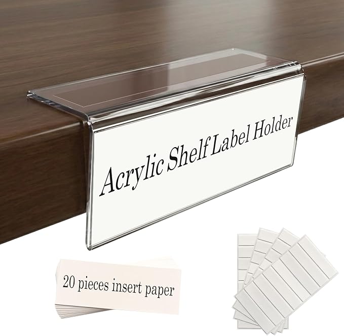 Acrylic Shelf Label Holder, ELEMGULY 20 Pack L-Shape Rigid Shelf Label Holders by ELEMGULY
