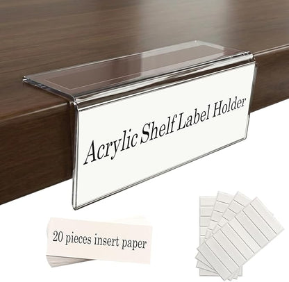 Acrylic Shelf Label Holder, ELEMGULY 20 Pack L-Shape Rigid Shelf Label Holders by ELEMGULY